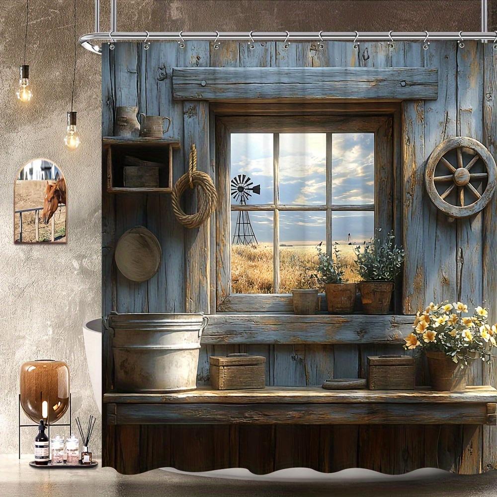 Elegant Rustic Barn Window Waterproof Shower Curtain – Perfect for Adding a Cozy and Vintage Charm to Your Bathroom Decor