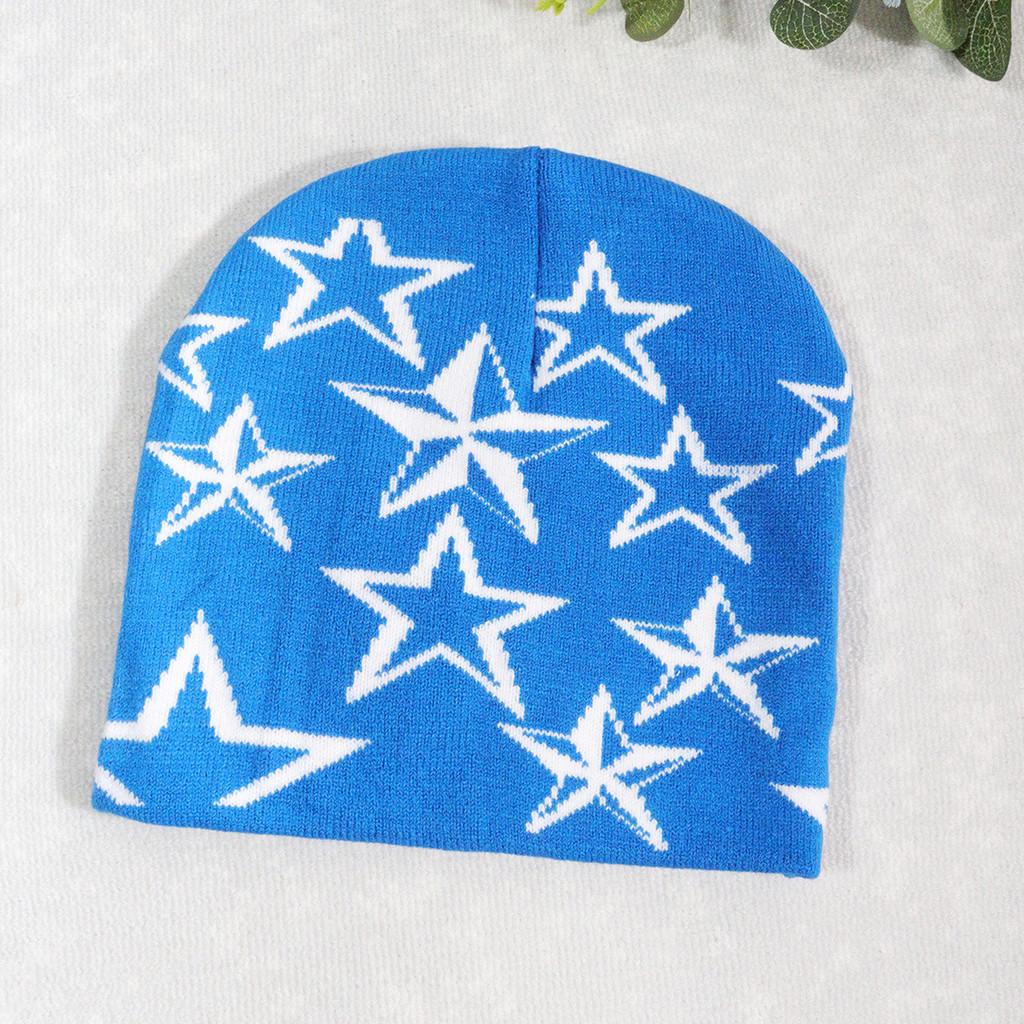 Y2k Style Star Design Knit Cap With Fluffy Fabric For Fall Street Fashion