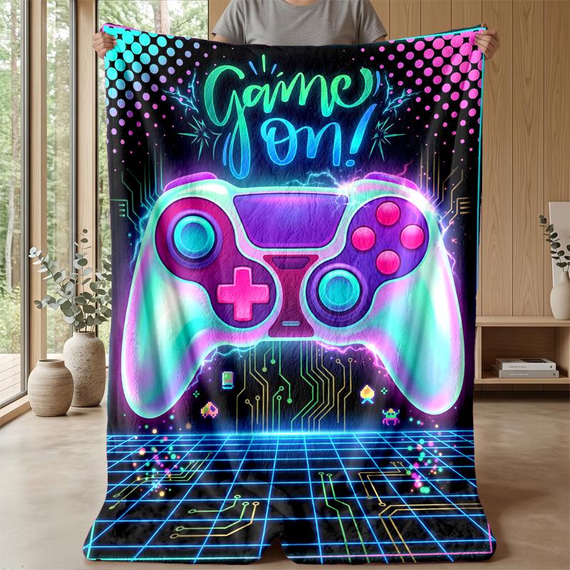 Neon Game Controller Theme blanket Lightweight Warm Flannel Blanket Decorative Throw Blanket for Home Decoration
