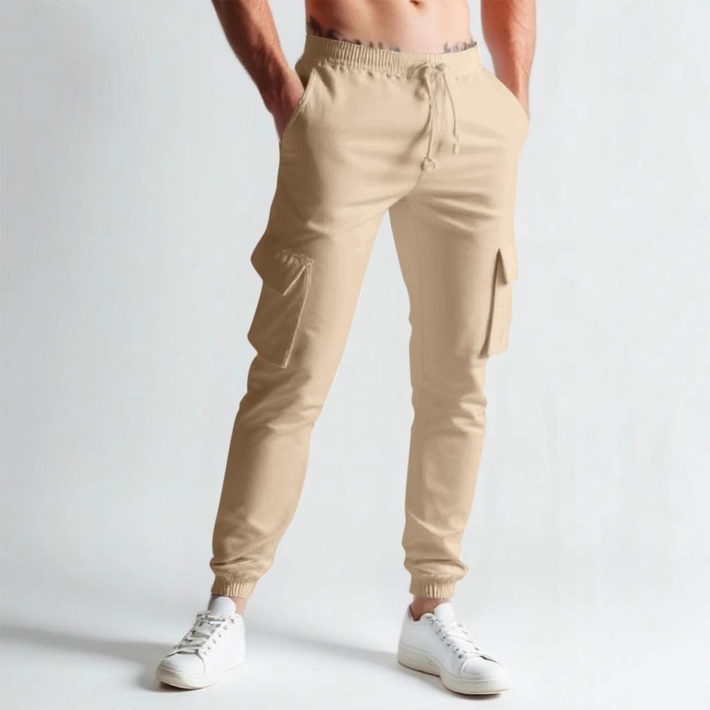 Men's Summer Drawstring Multi Pocket Casual Sports Cargo Trousers With Jogger Legs