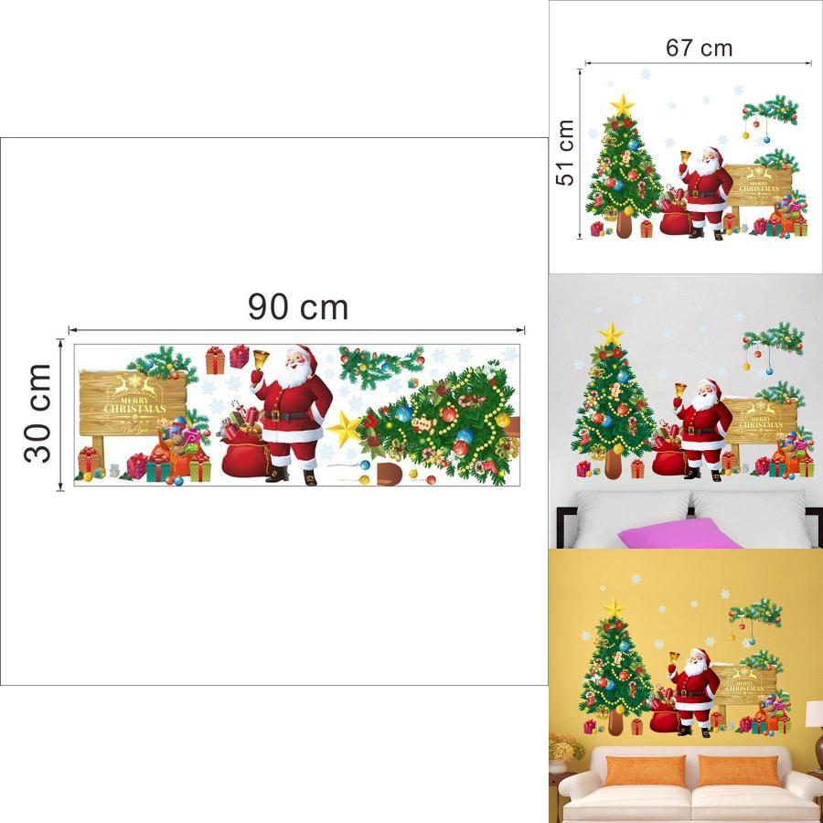 Modern Christmas Wall Sticker Pvc Decorative Removable Santa And Tree For Bedroom And Entryway