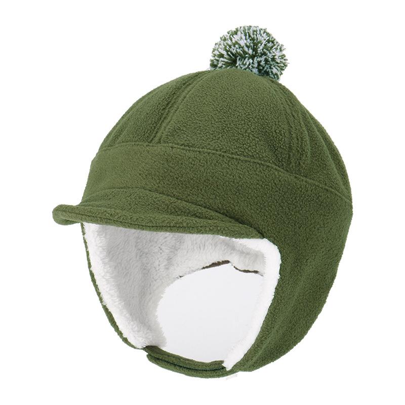 Autumn and winter new boys and girls outdoor windproof hats cute hairballs thickened arctic velvet children's ear hats warm snow hats