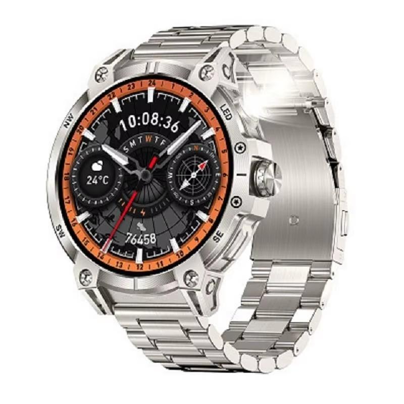 KC89 Smart Watch Men Outdoor Sports LED Flashlight Copmpass Bluetooth Call AI Voice Health Monitoring Fitness Track Smartwatch