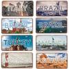 Vintage Metal Tin Signs Decors Country Capital City License Plate Retro America France Brazil Turkey Metal Posters Cafe Club Bar