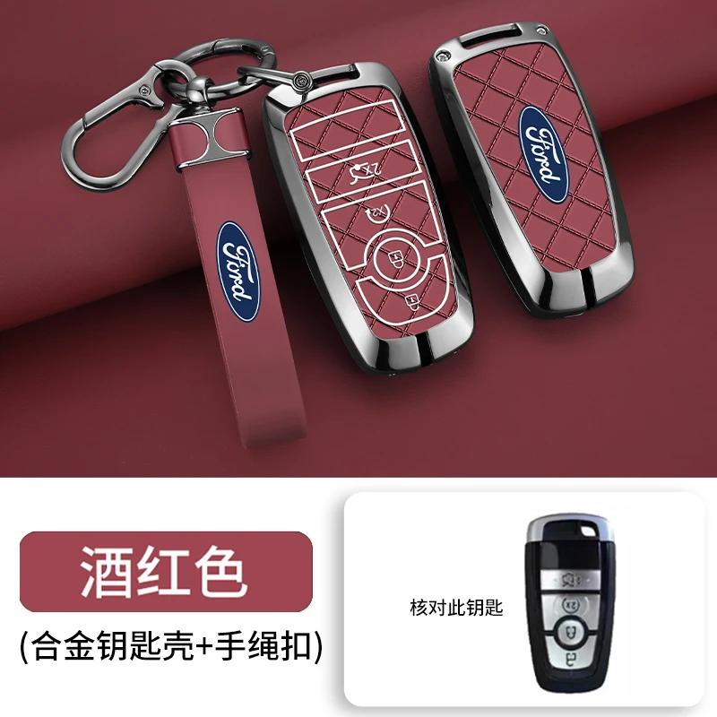 Autoaufkleber Ford Zinklegierung Leder Auto Fernbedienung Schlüsselhülle Abdeckung Fob Schale Für Ford Fusion Mondeo Mustang Edge Expedition EXplorer