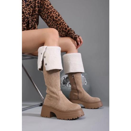 Shoes for Women Buckle Strap Women's Boots Retro Casual Knee-High Women's Boots Cotton Mouth Thick Bottom Shoes Ladies