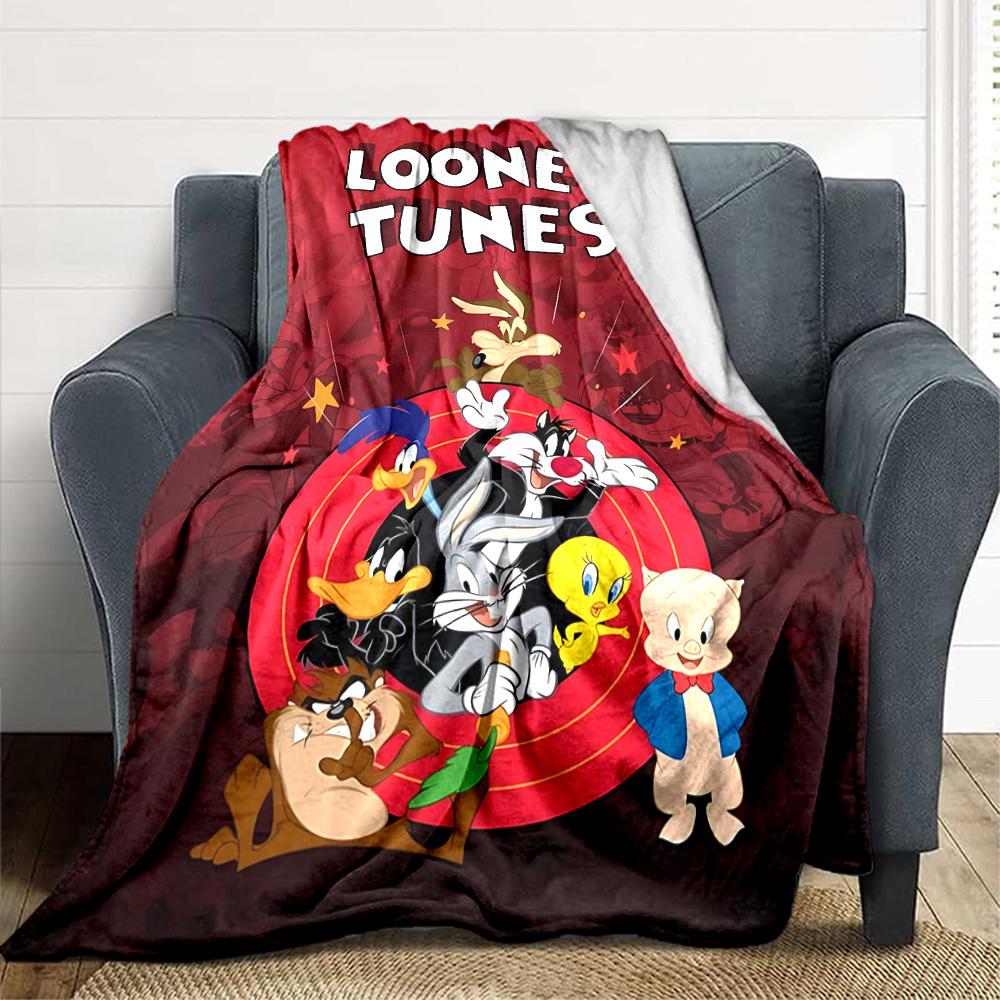 1pc Looney Tunes Flannel Throw Blanket - HD Printed Lightweight Soft Warm All-Season Blanket for Sofa, Bed, Travel026