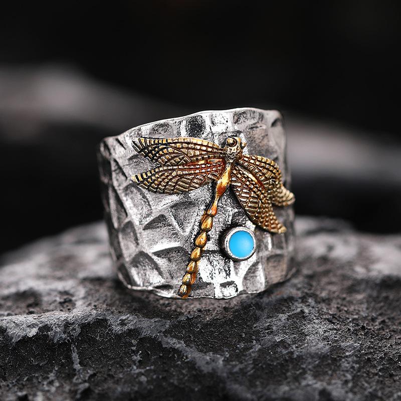 Retro Style Engraved Ring, Exaggerated Round Tube Dragonfly Finger Wrench, Same Ring For Men And Women