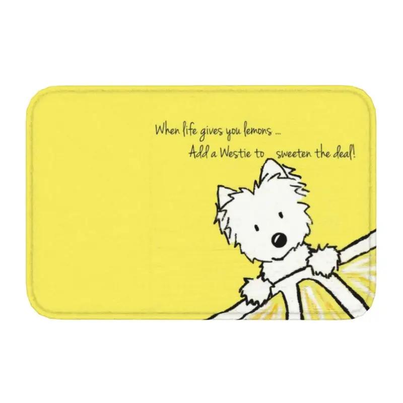Cute West Highland White Terrier Dog Front Door Mat Anti-Slip Outdoor Absorbent Westie Puppy Doormat Garden Entrance Rug Carpe