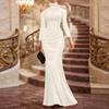 Damen Hals Sheer Mesh Off-Shoulder Langarm Abendkleid Elegant Bodenlang Raffung Formelles Kleid für Events Partys