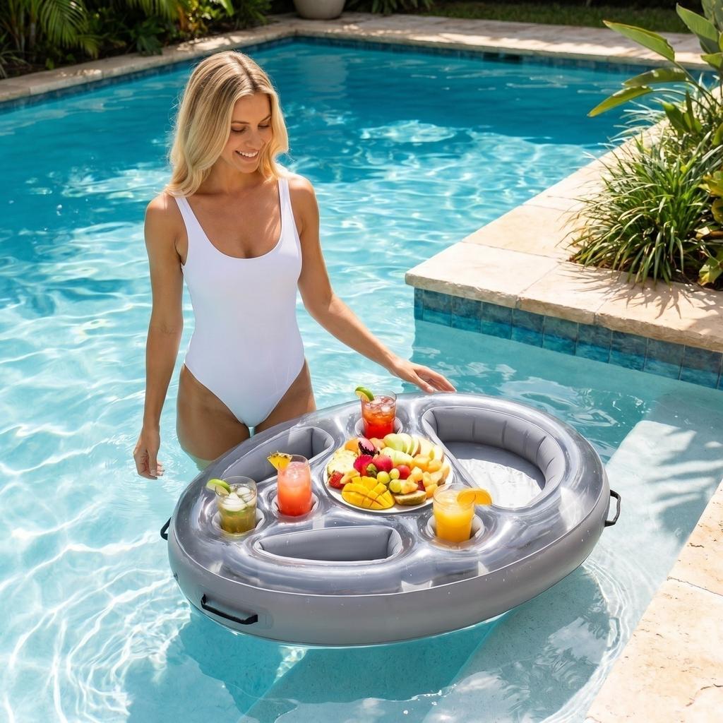 Inflatable Pineapple Drink Cooler Pool Float Beverage Holder with Cup Slots and Central Ice Bucket Suitable for Outdoor and Pool Use