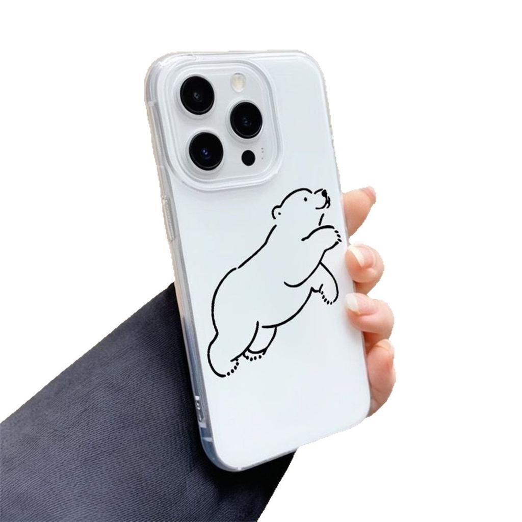 For New for Apple for IPhone Double Layer Imd Mobile Phone Case with Stand Cartoon Simple High-end Transparent Case