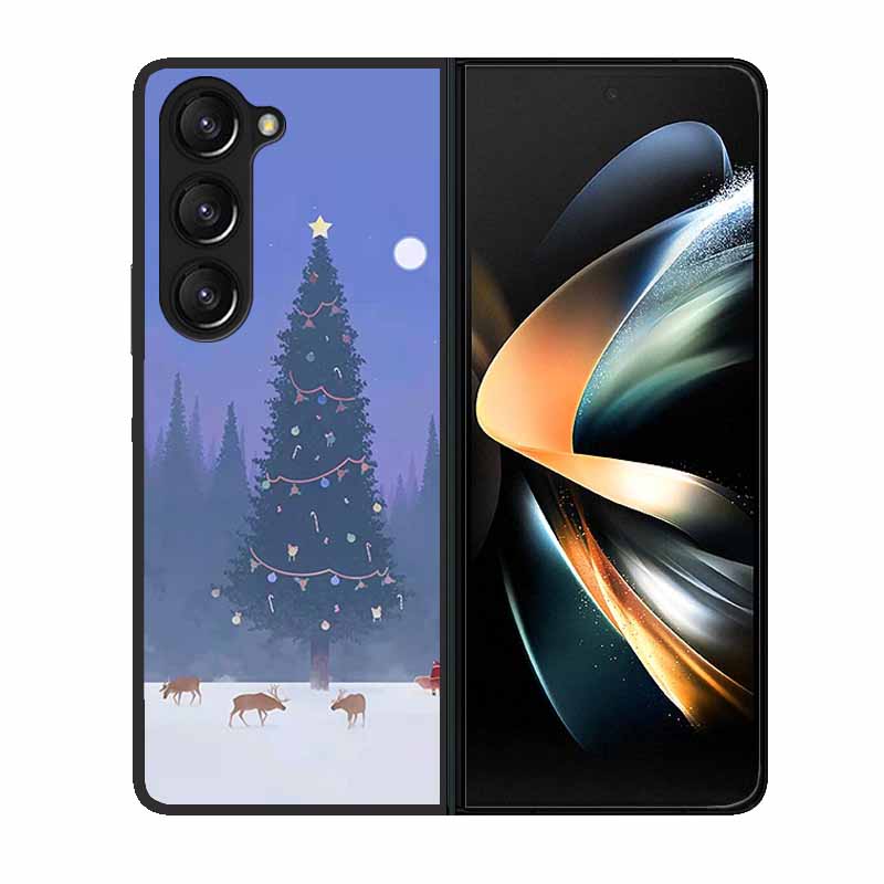 Christmas Case For Samsung Galaxy Z Fold 6 5 4 3 Cover Fold5 Fold4 Lovely Black Hard Plastic PC Cover For Galaxy Z Fold5 5G Case