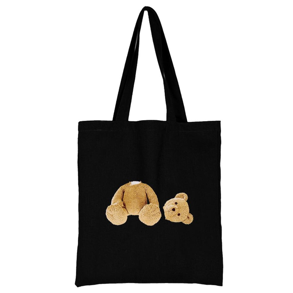 Summer New Teddy Bear Series Canvas Tote Bag Harajuku Style Black Printing High Capacity Shoulder Bag Fashion Shopping Bags