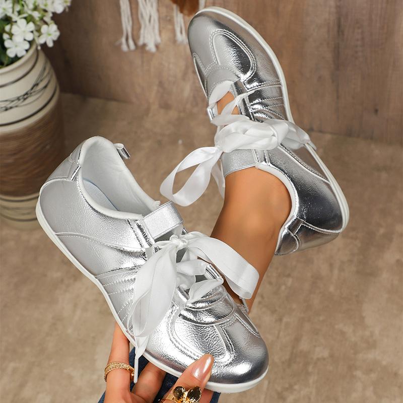 Fashion Gold Silver Women's Flat Sneakers Lightweight Soft Sole Casual Shoes Woman Comfortable Non Slip Flat Shoes Plus Size 43