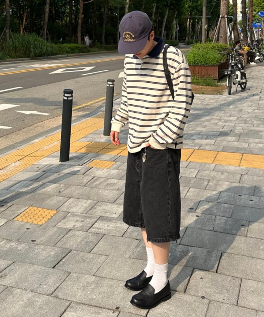 MINDBRIDGE Collar Contrast Oversized Striped T-Shirt