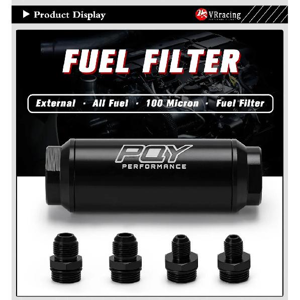 VR -Universal Car Racing In-Line Fuel Oil Filter With AN6/AN8 Fittings Adapter and 100 Micron Steel Element  VR5565