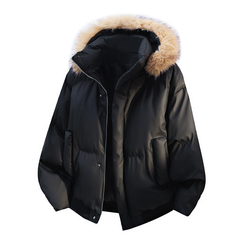 Casual Men's Fur Collar Detachable Cotton-Padded Short Jackets Winter Windproof Thick Coats Outwear Warm Top Clothing