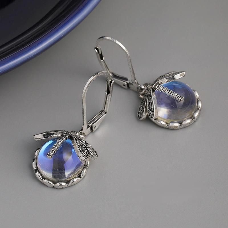 Vintage Hand Carved Dragonfly Pattern Synthetic Zirconia Dangle Earrings for Women  Exquisite Banquet Jewelry Accessories