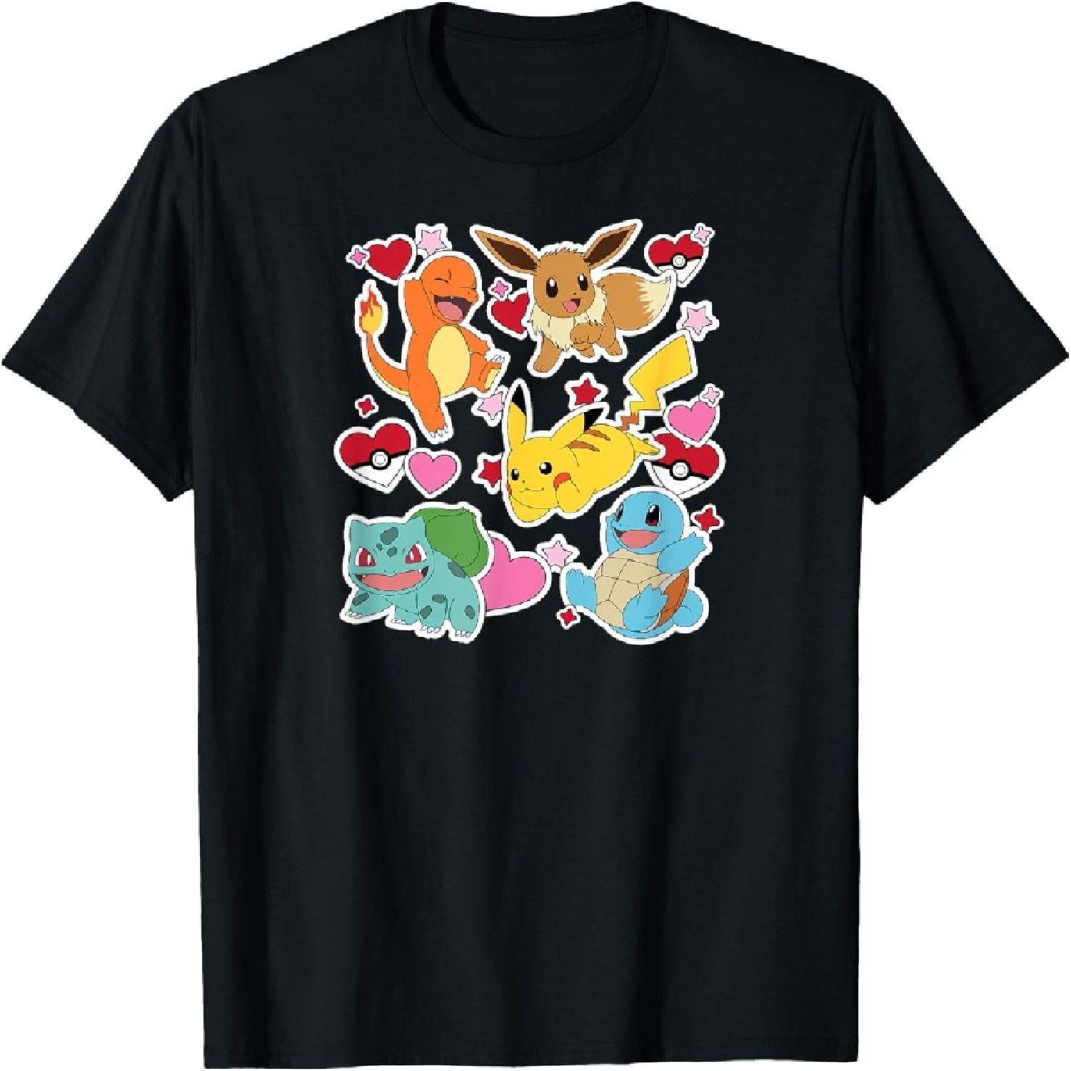 Pokémon - Иви Пикачу Чармандер Сквиртл Бульбазавр Сердца Футболка XXXXXL разноцветный