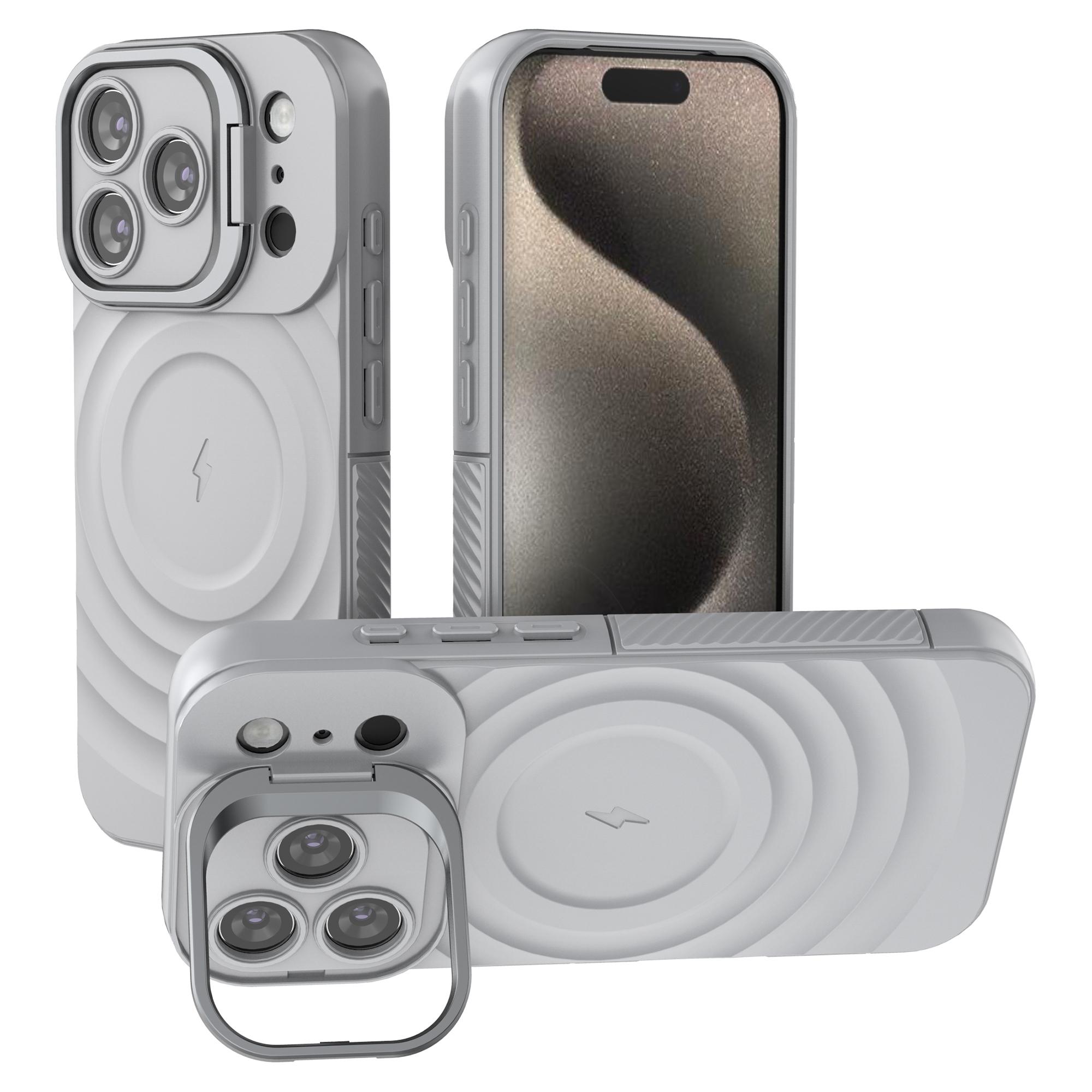 

For iPhone 17 Pro Case Compatible with MagSafe PC Kickstand Ripple Texture TPU Phone Cover Grey