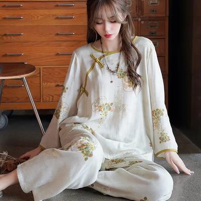 Büyük Beden 7XL Çin Stili Ultra İnce Disk Tokalı Hanfu Pijama Kadın Bahar Ev Hizmet Takımı
