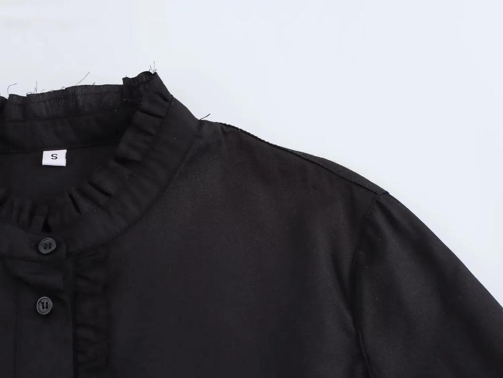 European & American High Street Style Women's Lace Stand-Up Collar Button Long Sleeve Dress