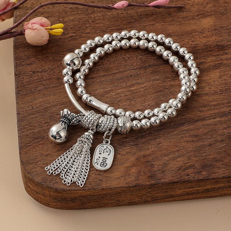New Silver-Plated Bracelet For Women, Circle Twice And Immediately Have Money Bracelets, Lucky Cat Elephant Pendant Kuaishou Supply