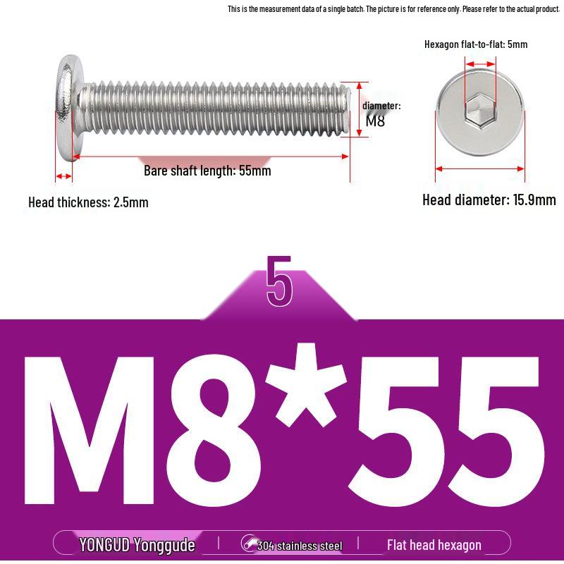 304 Stainless Steel Ultra-Thin Flat Head Hex Socket Bolt, M2-M12