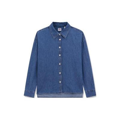 Levis Einfarbig Bequem Lässig Langarmhemd Damenhemden Mittelblau A7610-0001