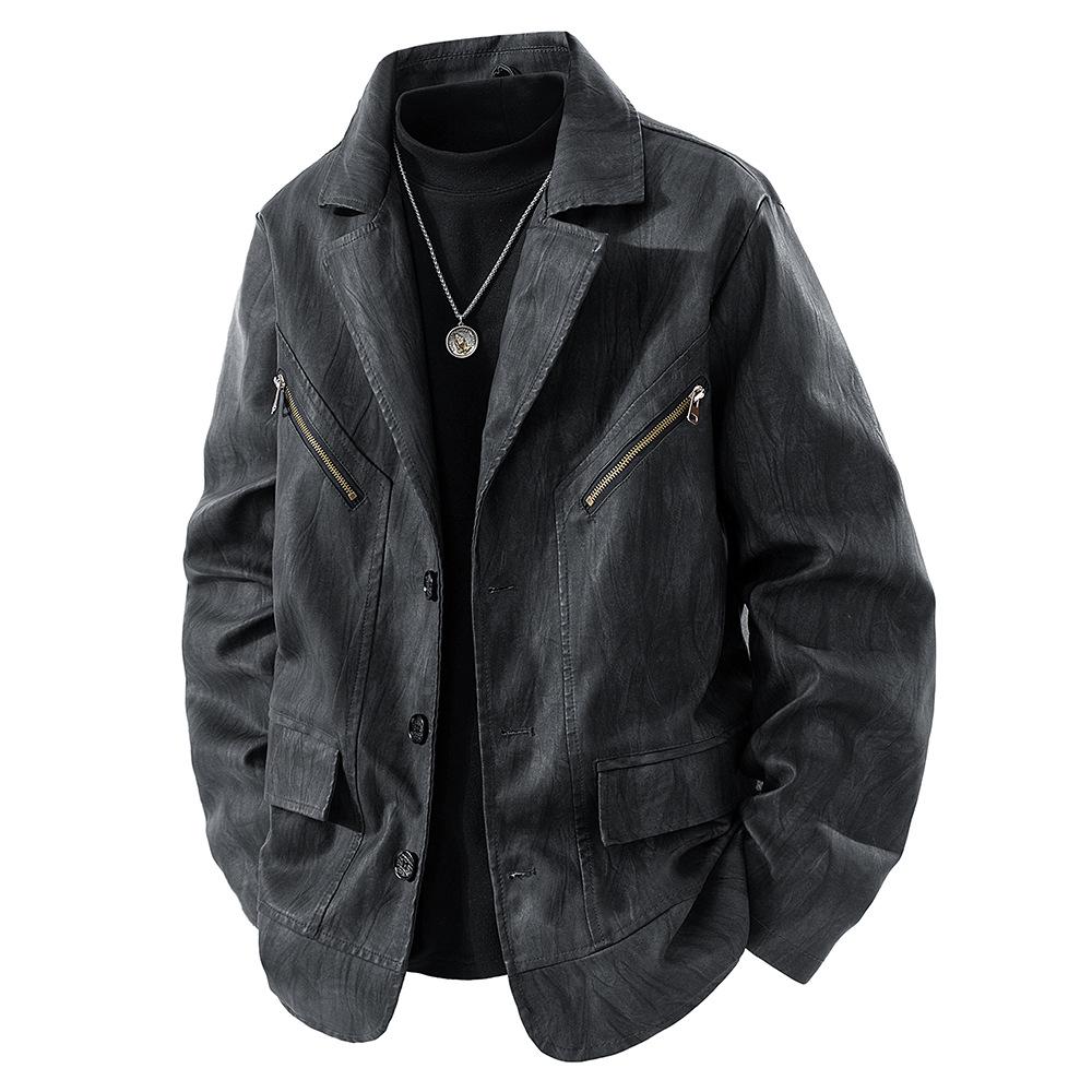 

Men s Leather Suit Top Motorcycle Lapel Men s Retro PU Leather Jacket New Slim Jacket Men M чёрный