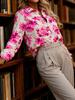 1116 New Elegant Pink Flower Print Long-sleeved Shirt European and American Temperament Commuter Casual Sleeve Top