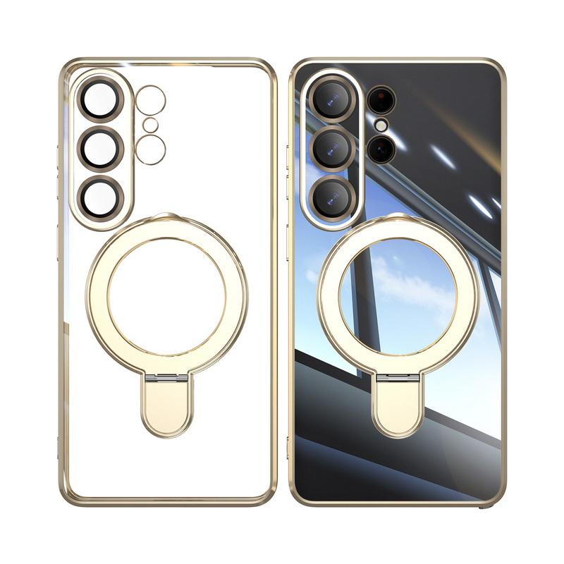Magnetic Ring Stand Plating Case For Samsung Galaxy S26 Ultra S25 Edge S24 FE Plus Luxury Lens Protector Clear Back Shockproof Soft Silicone Cover