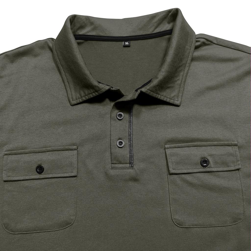 Men's Cotton Solid Color Shirt - Long-Sleeve, Spread Collar, Pocket - Outdoor Casual  Top