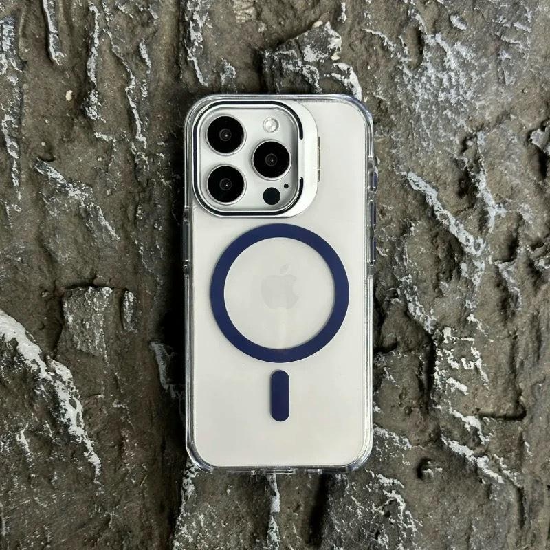 Applicable To Apple 17 ProMax Lens Cover Bracket Mobile Phone Case IPhone 16 Transparent Magnetic Suction Anti Fall Protection Case