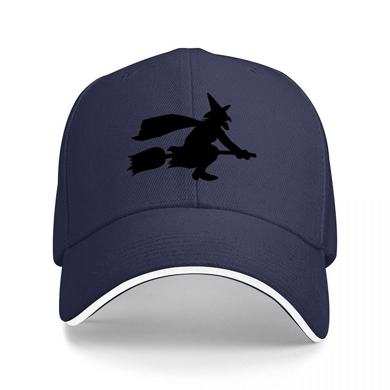 Witch Flying On Broomstick Black Baseball Cap Halloween Magic Theme Design Unisex Adjustable Hat for Adults