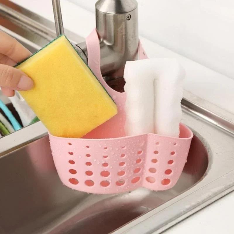 Household Kitchen Simple Drain Rack Bathroom Sink Adjustable Basket Silicone Soap Sponge Storage Rack Faucet Kitchen Tools