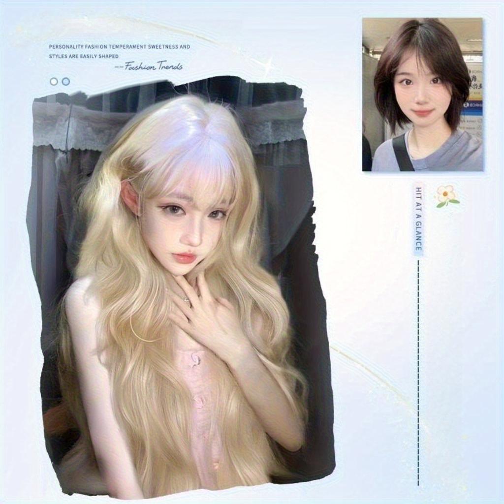 White Gold Synthetic Long Curly Hair Wig for Women with Fluffy Big Wave Bangs High Quality Neat Lolita Cosplay Wig