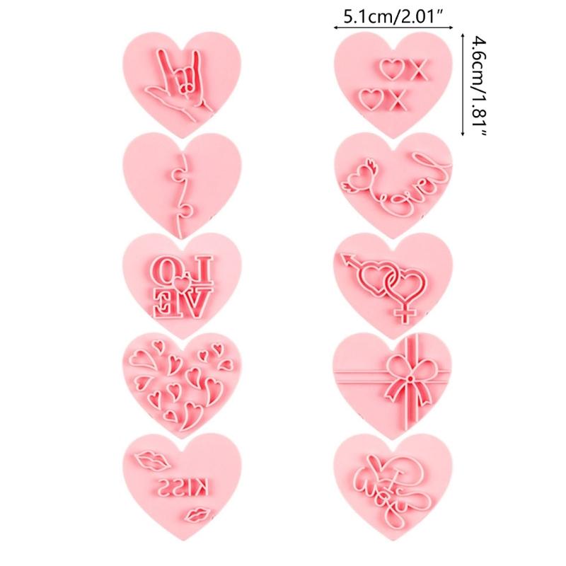 Set of 10 Cookie Cutters Pressable Biscuit Cutter Valentines Day Cookie Cutters Embossed Cookie Mold Gift for Children