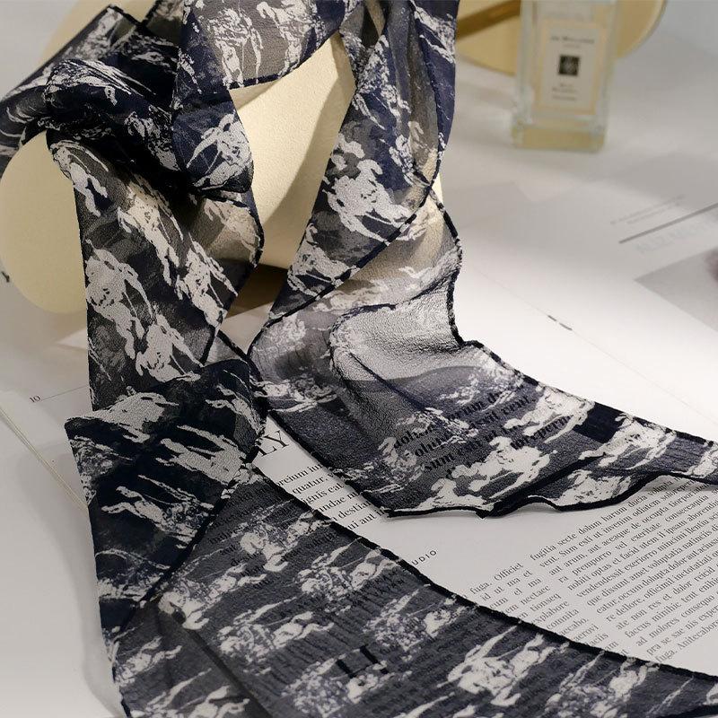 Mulberry silk silk European and American street smudging versatile scarf thin narrow streamer tied bag small silk scarf