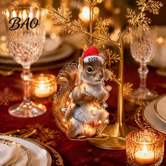 Decorative Animal Figurines for Home Christmas Hanging Ornaments with Lanyard, Cute Double Sided Pendant 2026 Holiday Tree Pendants Santa Hat, 2D Flat