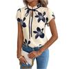 Women's Fashionable Versatile Temperament Pleated Round Neck Strap Printed Short Sleeved Top