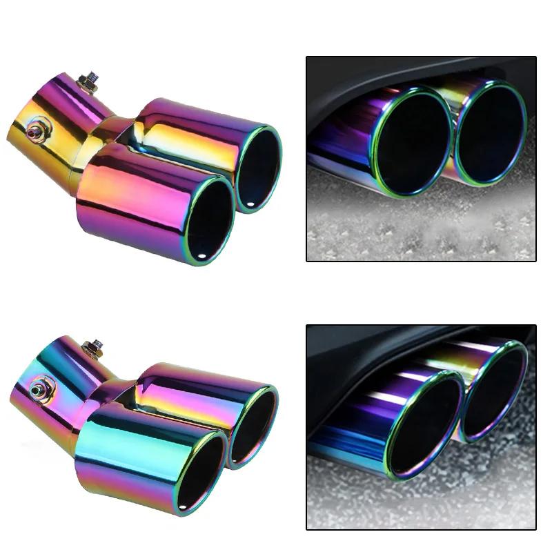 Decoration Chrome Tail Pipe Stainless Steel Car Styling Universal Curved Double Outlet Car Exhaust Trim Muffler Pipe Tail Car