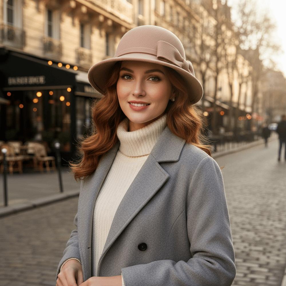 Solid Color Bow Topper Hat French Style Woolen Bucket Hat Vintage Women Fisherman Hat  Party
