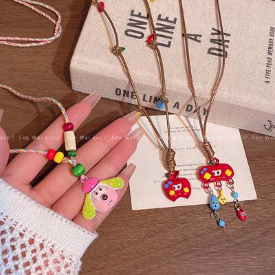 Dopamine Color Cute Cartoon Apple Necklace Women's Decorative Long Neck Sweater Chain Pendant Accessories