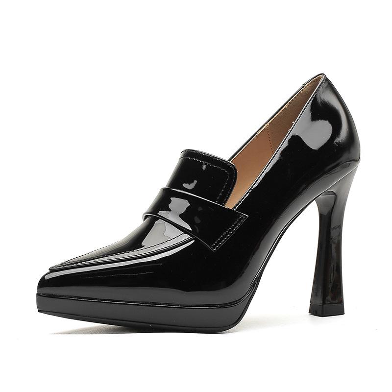 

1-1 Осень новый колледж стиль заостренный носок тонкий каблук высокие каблуки женские водонепроницаемая платформа не устают ноги туфли-лодочки женские 34 чёрный