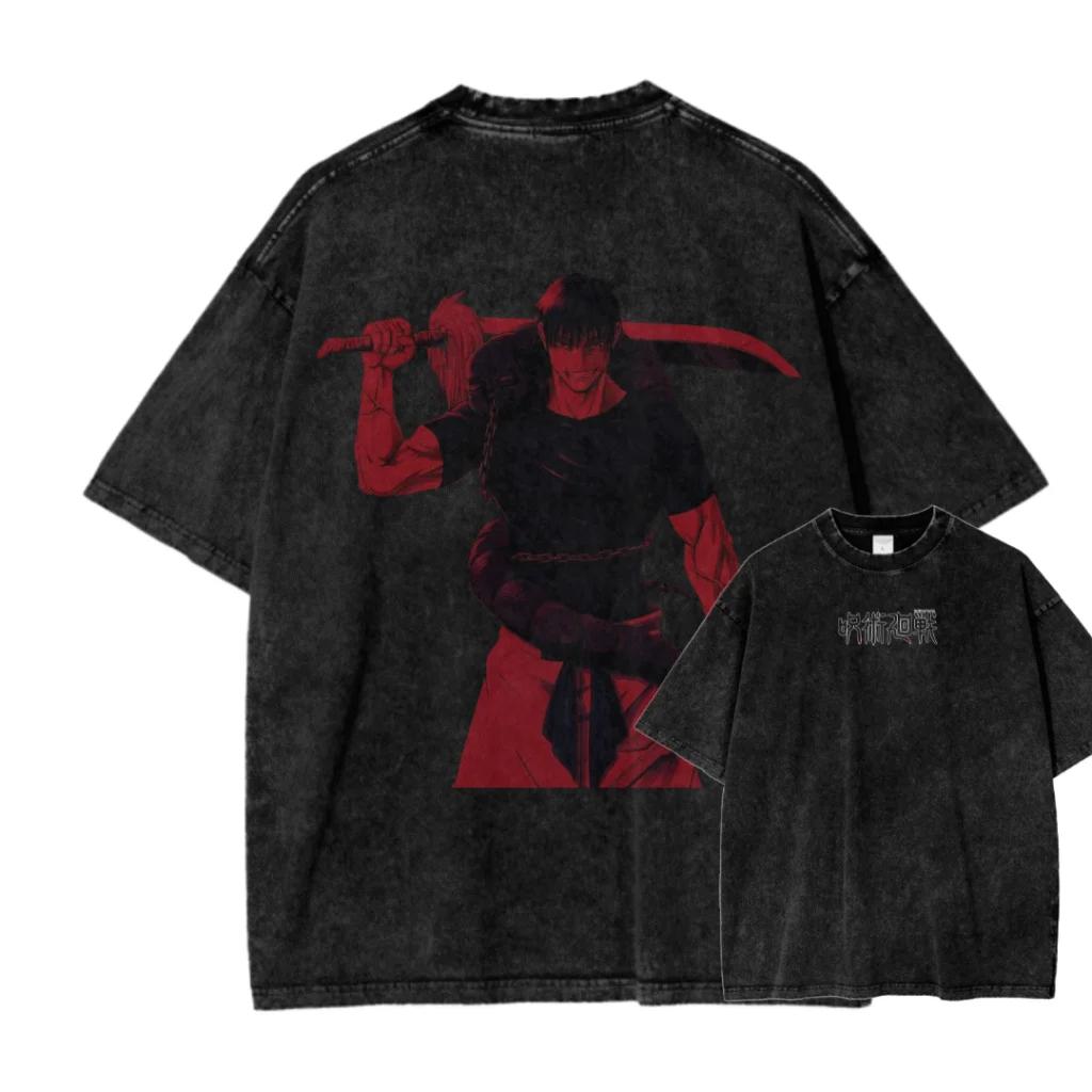 New ACID WASH TEE Jujutsu Kaisen Printed Tshirt Mens and Womens Washed Tshirt High Quality Vintage Cotton Tshirt Top