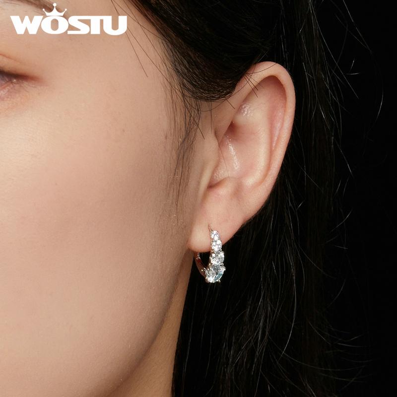 WOSTU 2CT Moissanite Luxury Wedding Drop Dangle Earrings for Women 925 Sterling Silver Engagement Diamond Cut Hoop Earrings
