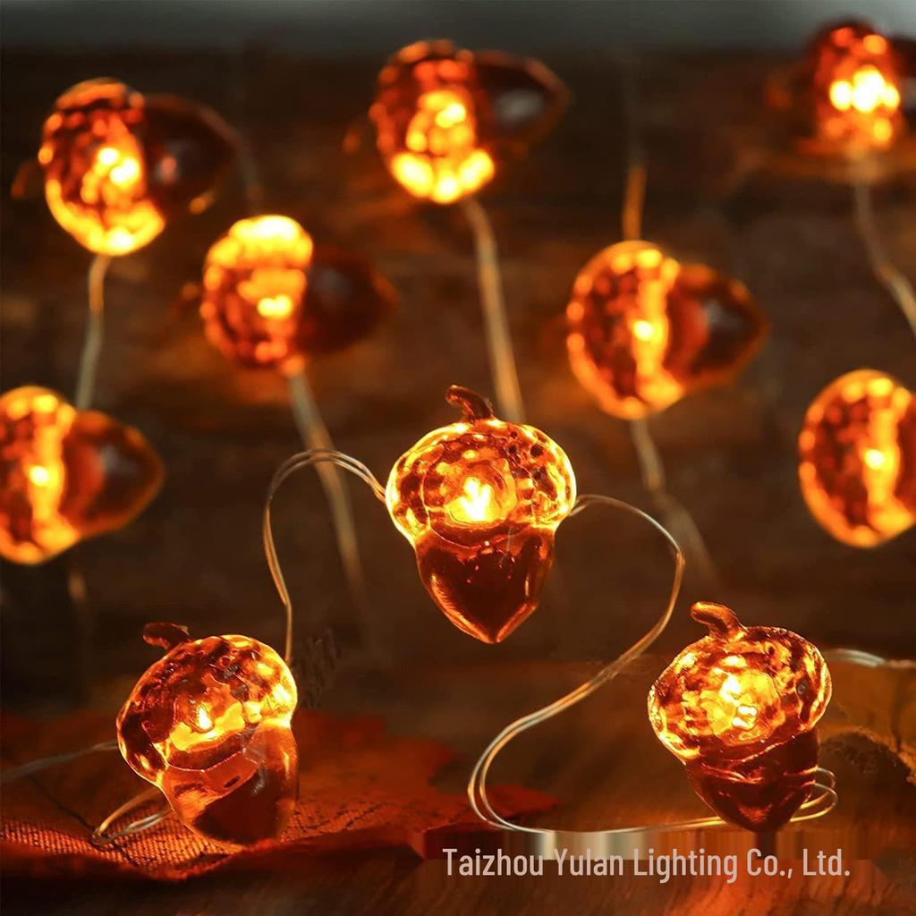 Halloween Pumpkin & Maple Leaf Copper String Lights: Decorative Night Lights for Thanksgiving & Ghost Festival