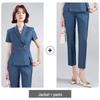 Ensemble jupe et veste à manches courtes gris - Uniforme professionnel pour réception d'hôtel, bureau, bijouterie